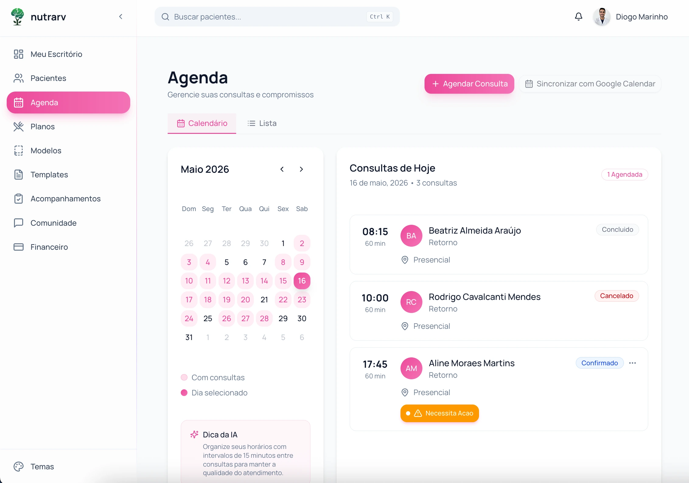 Agenda do Nutrarv — tema rosa