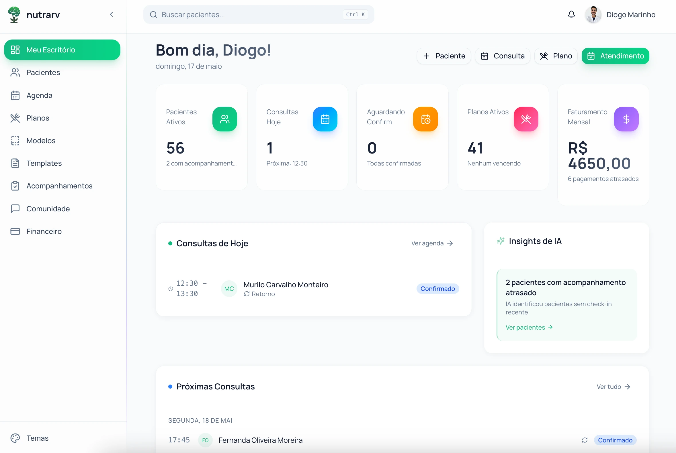 Dashboard do Nutrarv — tema verde