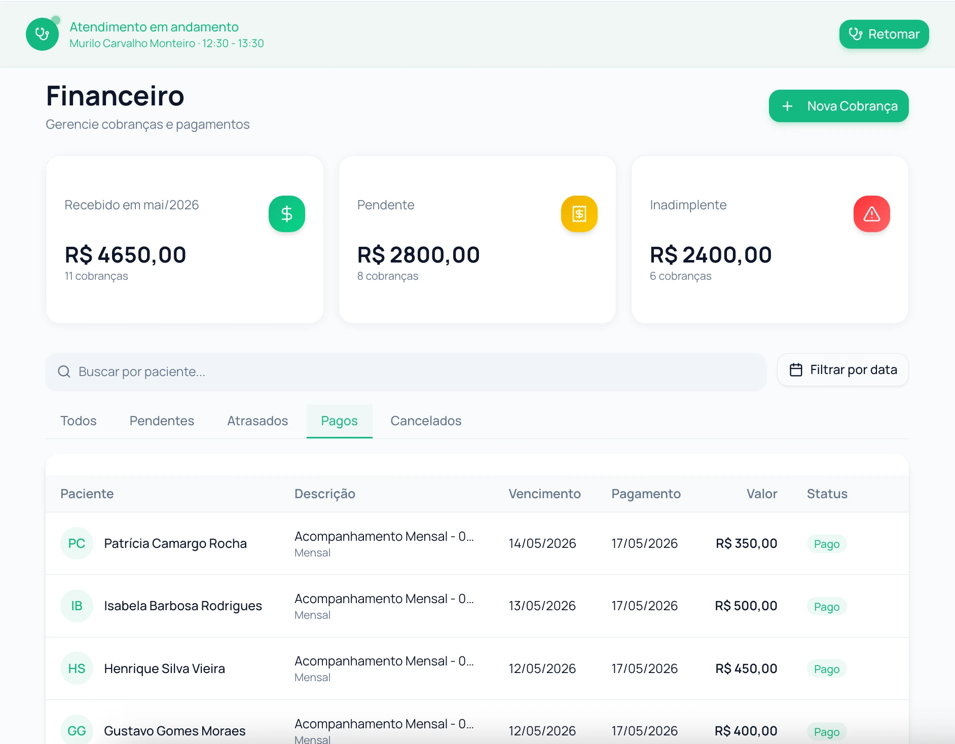 Financeiro — gestão de cobranças