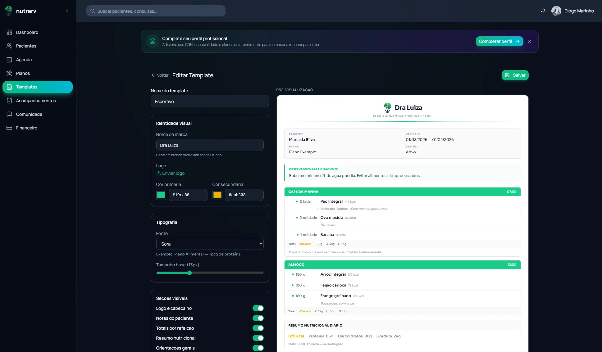 Editor de templates com preview em tempo real